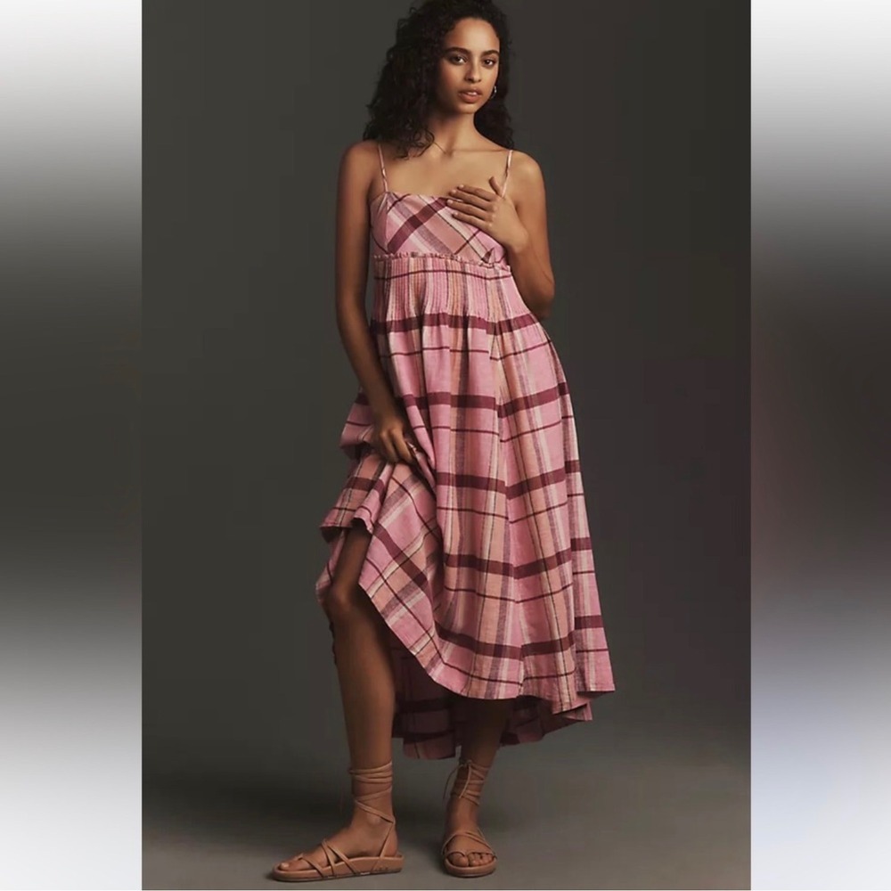 Maeve Pink Plaid Midi Dress